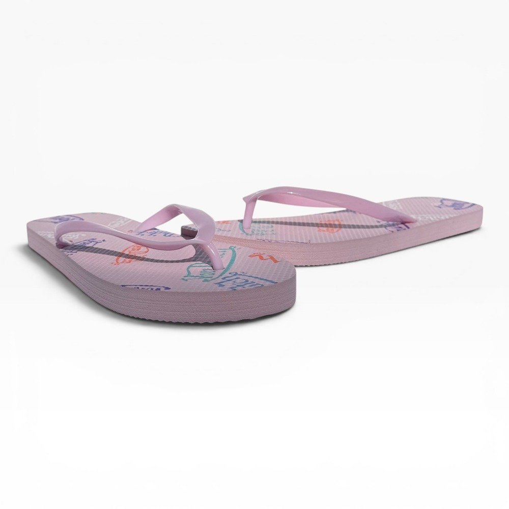 Von Dutch Women Flip Flops Size 9 Candy VD Pink Rubber Y2K Logo Print Sandals